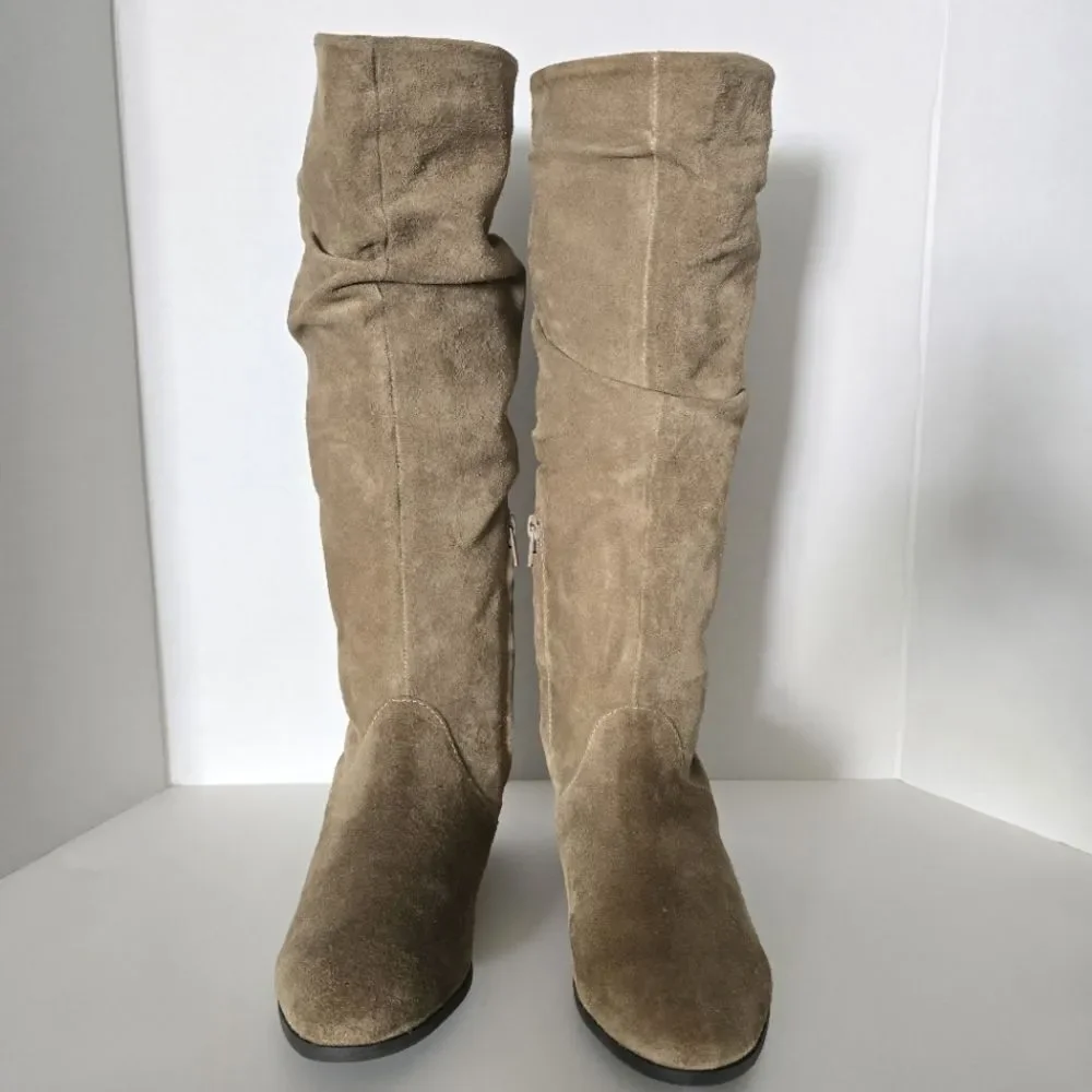 Array Womens Norwalk Taupe Suede Slouchy Mid-Calf Boots Size 6.5W